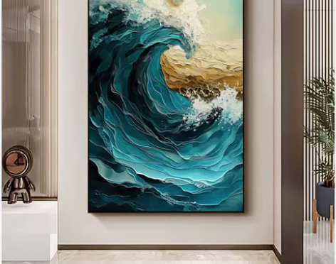 新中式入户玄关大海挂画海边装饰画走廊过道风...