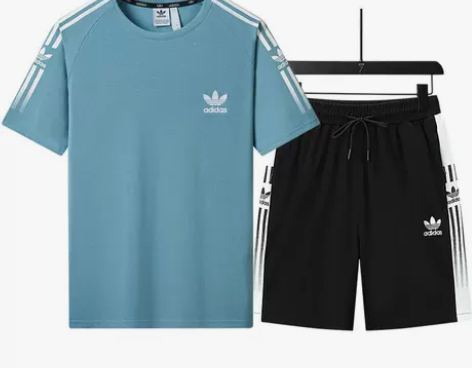 阿迪达斯代工厂库存清仓，T恤+短裤两件套男...