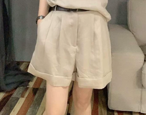 茗苒苎麻短裤2022夏季宽松显瘦百搭设计感...
