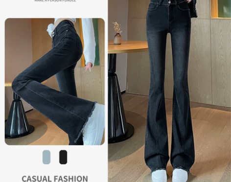 英国Next Kiss黑色微喇叭牛仔裤女夏...