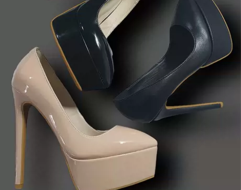 15CM防水台裸色真皮黑色尖头细跟礼仪舞台...