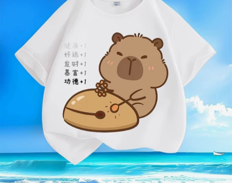 卡皮巴拉可爱水豚君夏新款男女中小儿童短袖t...