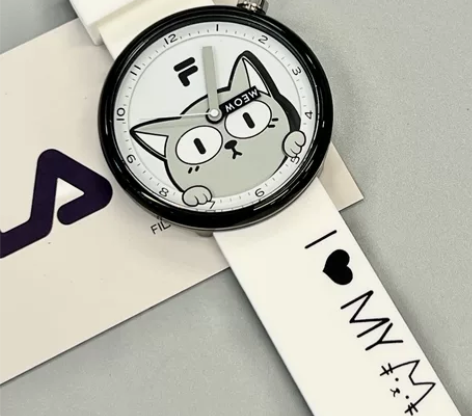 FILA斐乐可爱风猫猫手表硅胶防水运动初高...