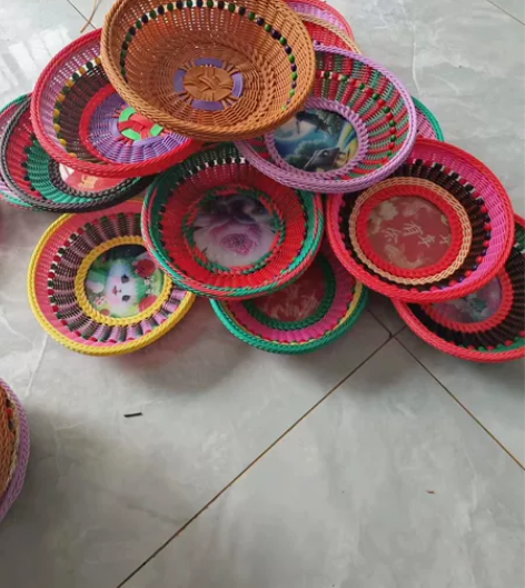 藤编水果零食篮子收纳手工家用收纳筐客厅圆形...