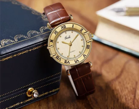 歌迪中古女表轻奢铜色罗马精致防水手表女3种...