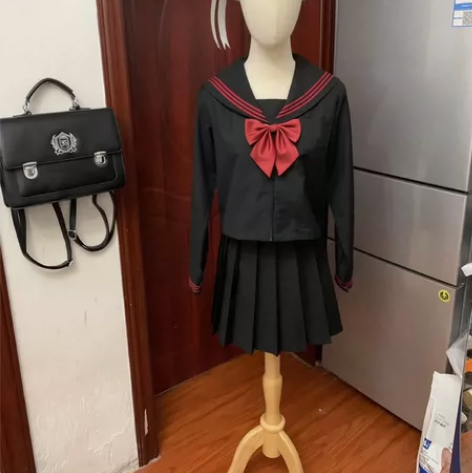 低价出jk套装日系jk写真套装黑红蝴蝶结韩...