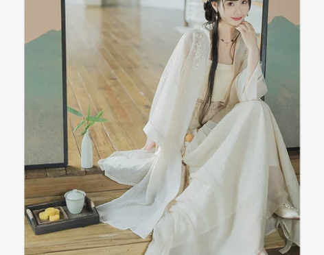 云藏月绣缘起青白原创宋制长褙子白月光素雅禅...