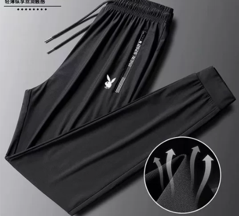 花花公子冰丝裤子男士夏季薄宽松束脚裤速干运...