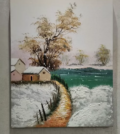 油画纯手绘现货实拍写实雪景连框包邮清新层次...