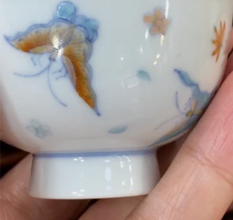 斗彩景德镇瓷器手绘蝴蝶高足杯主人杯岩茶杯,...