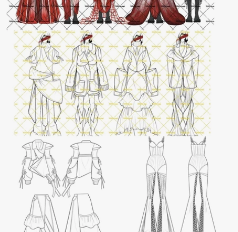服装系列效果图，服装款式图，服装草图，线稿...