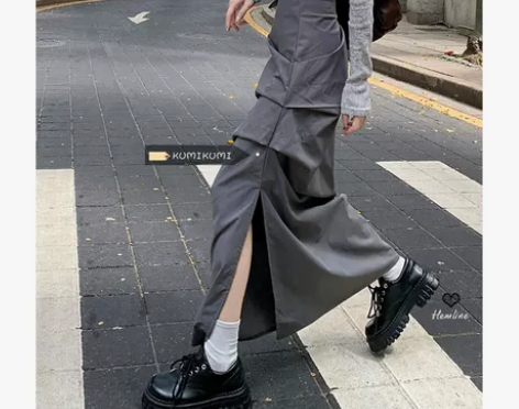 设计感黑色半身裙女春季高腰显瘦A字裙小众开...