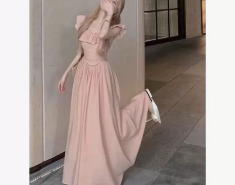 夏季2024年新款荷叶边褶皱无袖裙子女装甜...