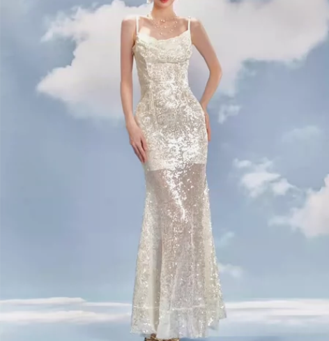 YZZI HE 春季新款 辣妹亮片连衣裙生...