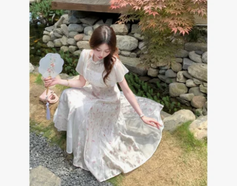 Q女家 粉瓷佳人/新中式连衣裙女夏季新款轻...