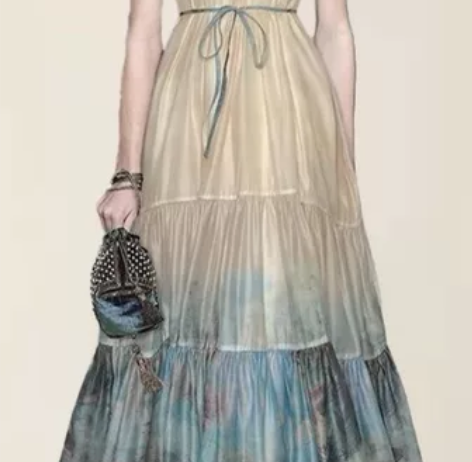 挂脖无袖宽松大摆公主风长款连衣裙，电子纸样...