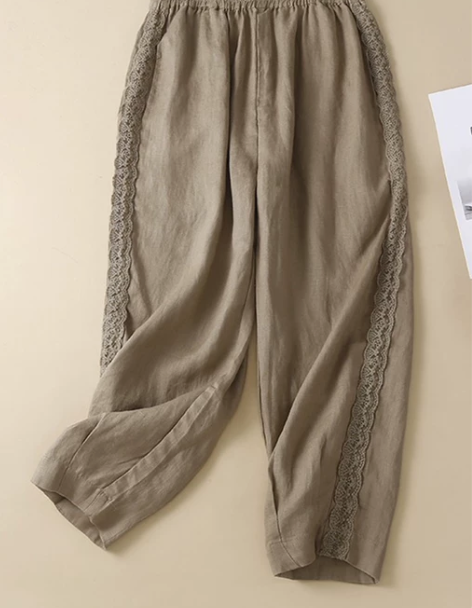 复古亚麻休闲裤女夏薄款高腰垂感宽松显瘦遮肉...