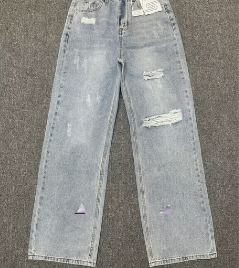 #时尚潮流穿搭 实体清货！高腰显瘦破洞牛仔...