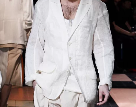 亚麻西服男夏季薄款枪驳领西装白色休闲上衣棉...