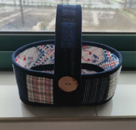 手工制作，布艺收纳篮，老土布 ，收纳筐，可...