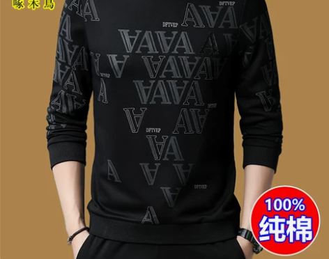 啄木鸟长袖t恤男纯棉春秋款圆领卫衣男士上衣...