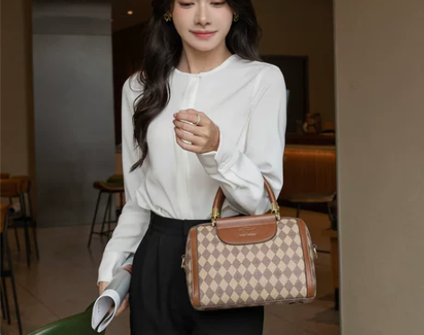 2024新款高级感女潮时尚洋气波士顿包包网...