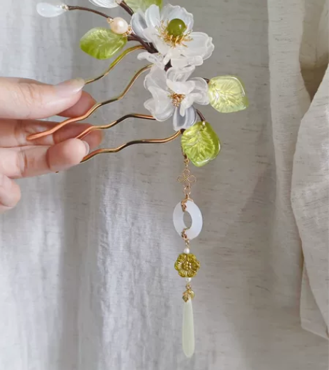 【茉莉香片】汉服杏色绿色琉璃大发梳 琉璃 ...