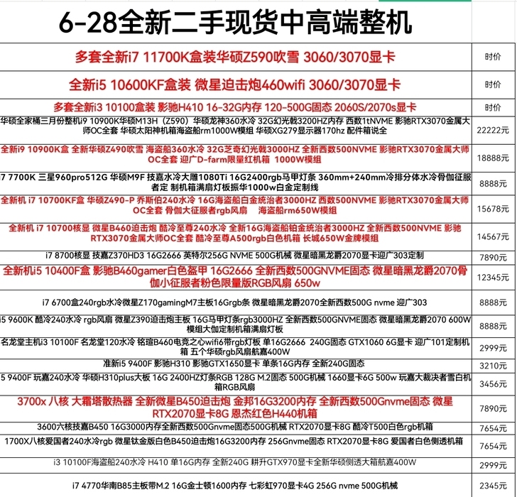 各种高中低端台式电脑机箱电竞主机显示器办公...
