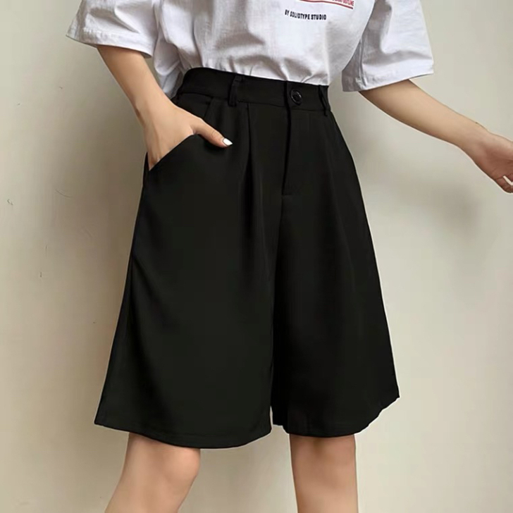 黑色西装短裤女2021新款夏季休闲宽松高腰...