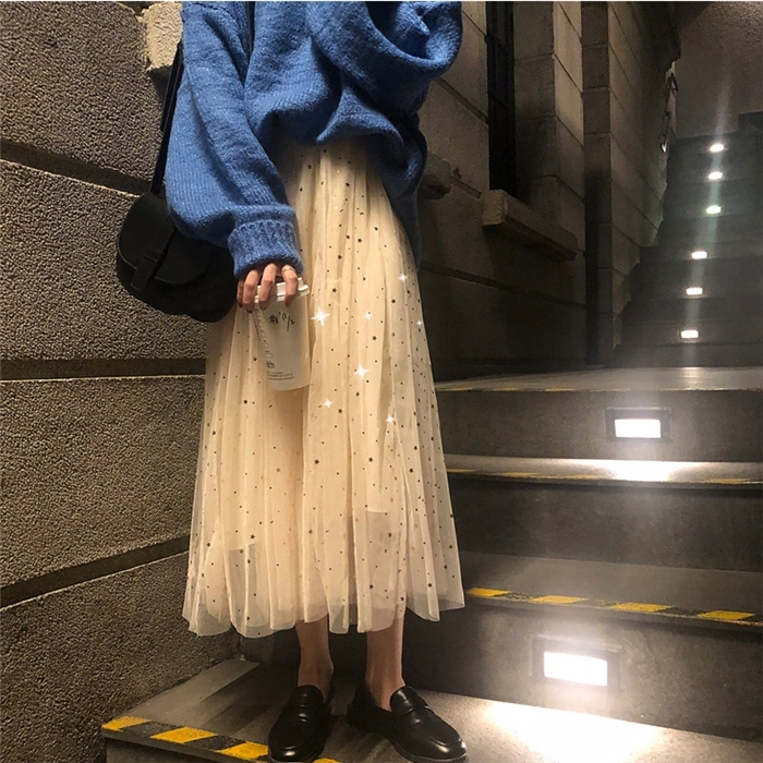 ins超火的百褶网纱a字半身裙子仙女超仙森...