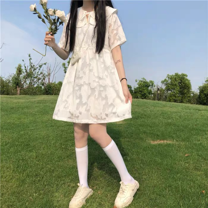 仙女超仙森系茶歇小个子显高白色连衣裙女夏温...