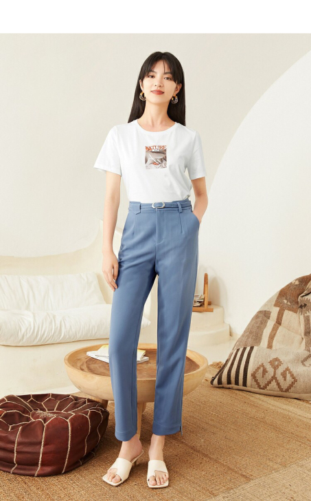 伊芙丽西装裤春夏款高腰显瘦锥型裤休闲裤九分...