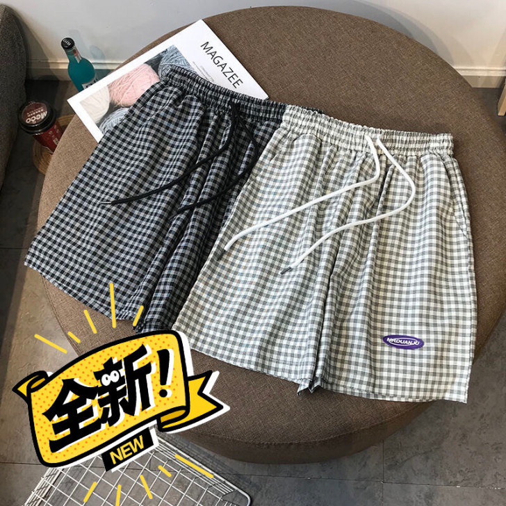 全新包邮秒发格子高腰五分裤女港风直筒夏薄款...