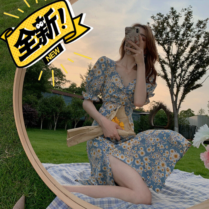 【包邮】法式碎花连衣裙女夏季2021新款温...