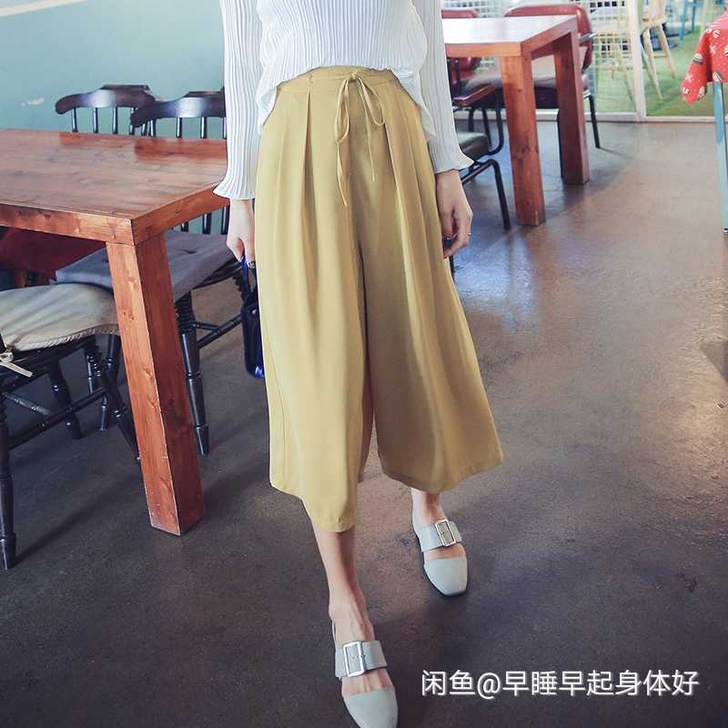 韩都衣舍春夏款阔腿裤，姜黄色，尺寸S，穿过...
