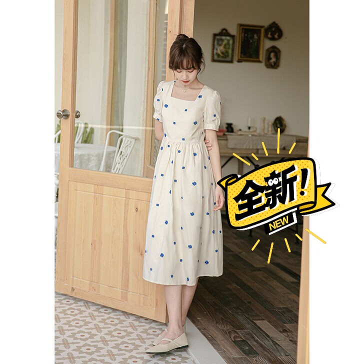 碎花连衣裙2021新款高档法式初恋桔梗裙子...