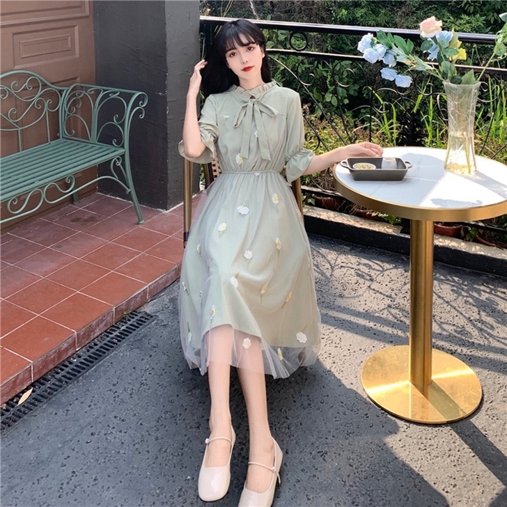 甜美连衣裙少女夏装2021新款初中高中学生...