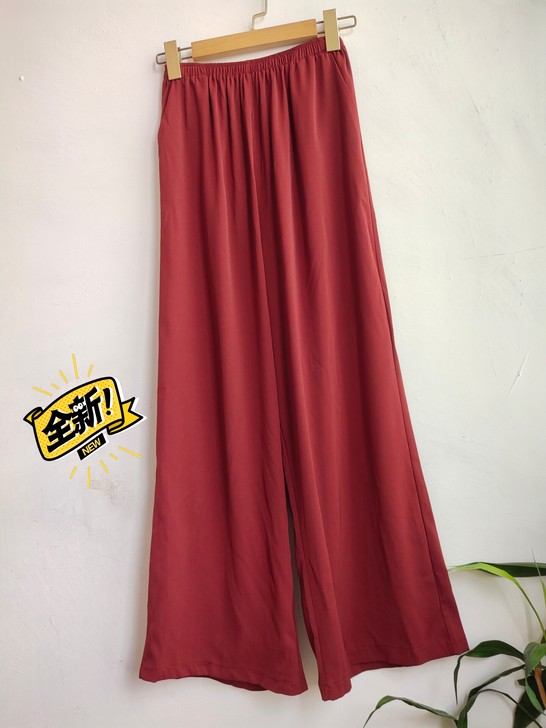 全新！！！枣红色西装面料阔腿裤裤长95cm...