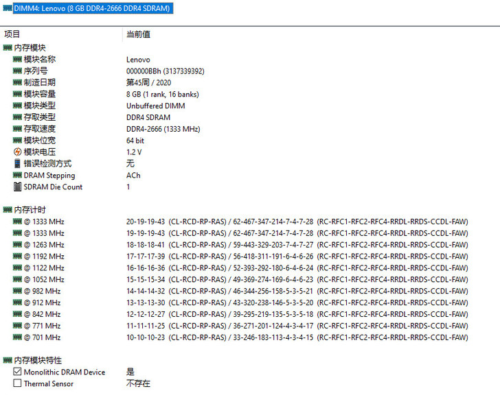 联想台式机内存DDR4 2666 8G...