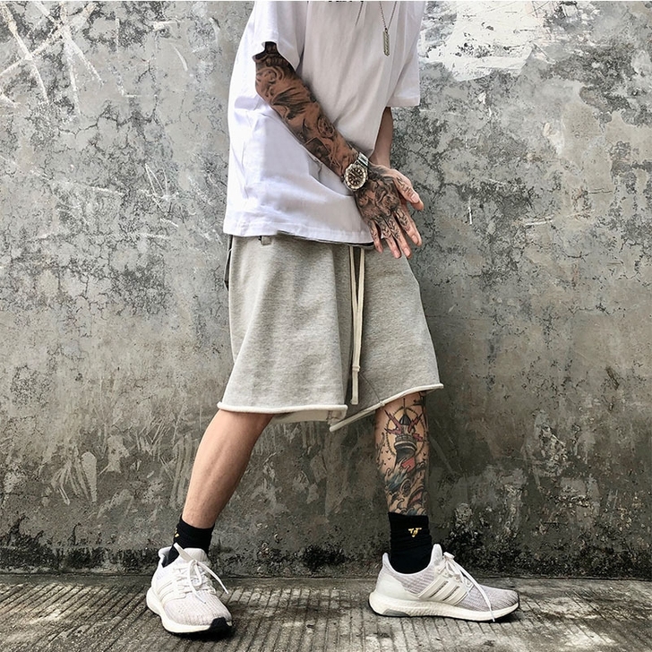 欧美RO短裤男士夏季薄款嘻哈毛圈五分裤高街...