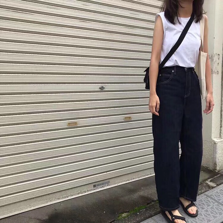 日本订单！巨巨好看~高腰复古原色宽松阔腿牛...