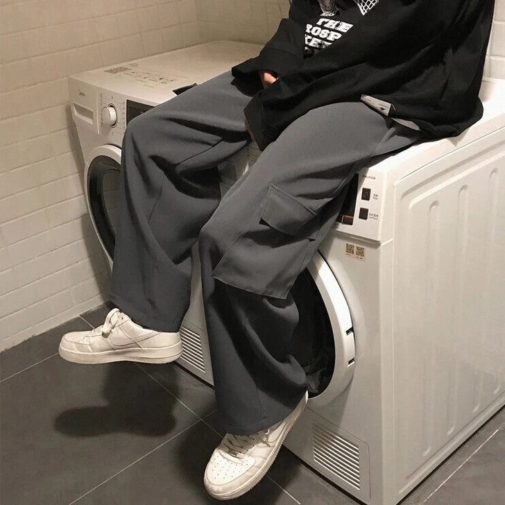 韩版休闲工装裤子女宽松百搭阔腿长裤潮男女学...