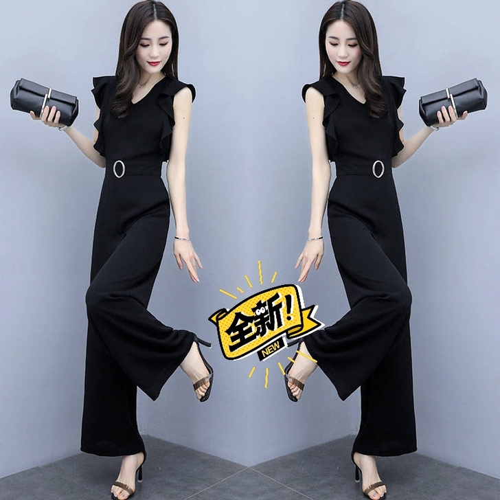 气质无袖阔腿连体裤女2020新款高腰v领宽...