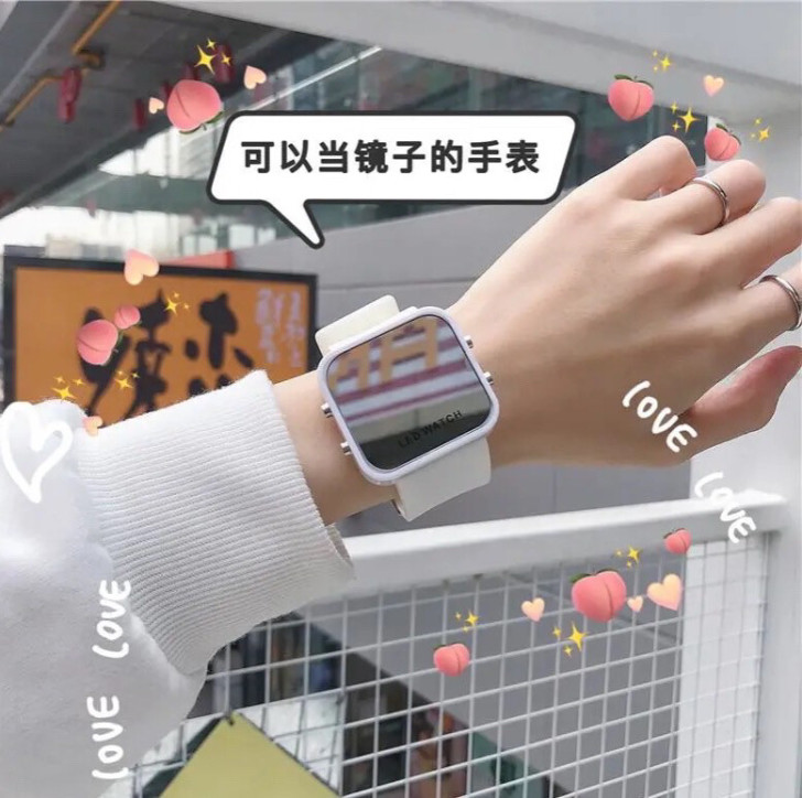 独角兽网红镜子手表女ins风初中学生韩版简...
