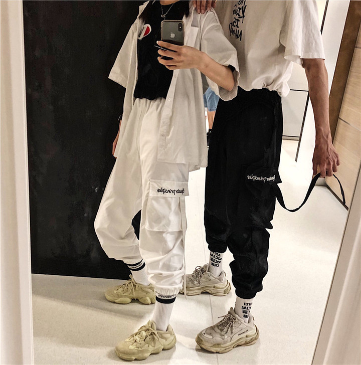 裤子女春季韩版ins百搭飘带直筒束脚裤高腰...