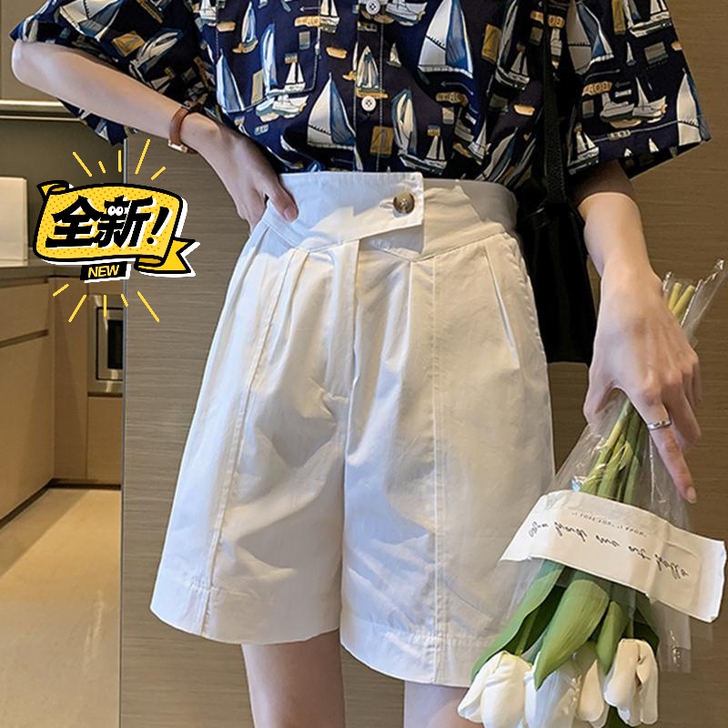 夏季纯棉大码短裤女高腰遮垮显瘦休闲宽松阔腿...
