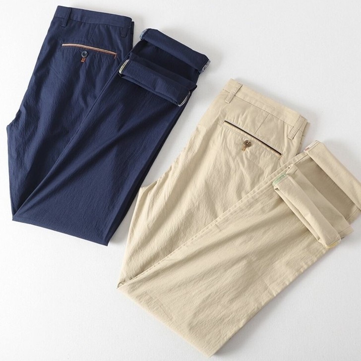 夏季薄款!纯棉休闲裤男修身弹力小直筒裤男秋...