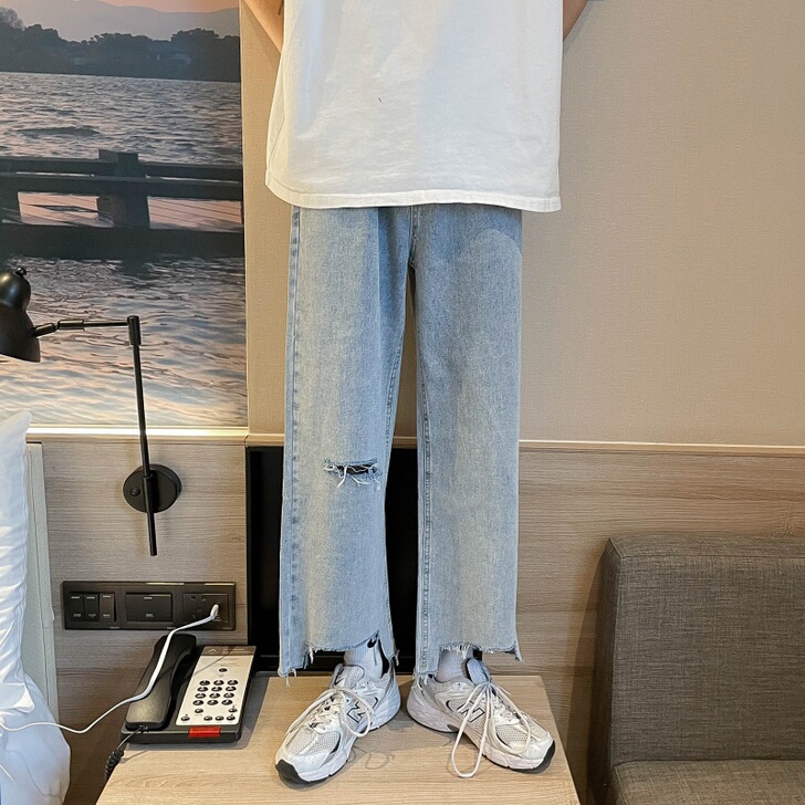 【狂欢价】夏季薄款破洞牛仔裤男士宽松潮牌帅...