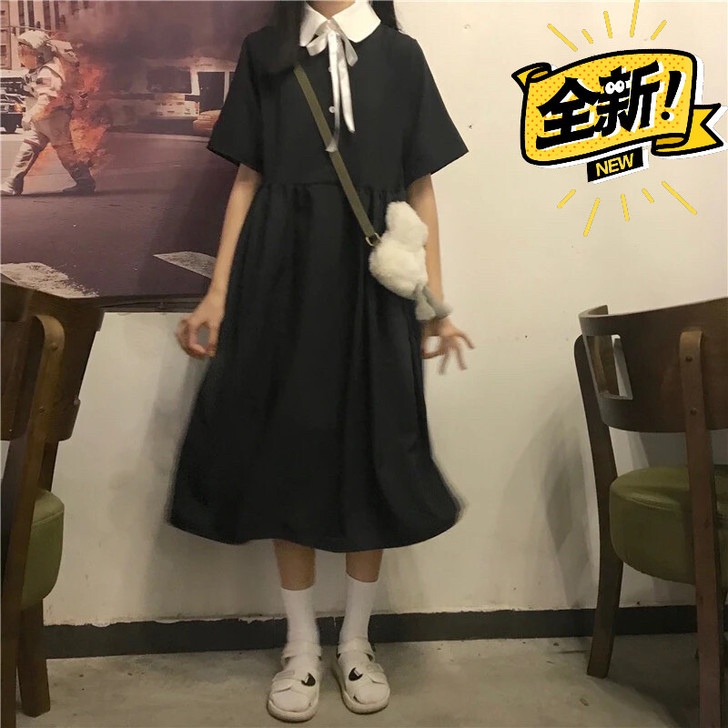 学院风甜美连衣裙女学生夏季新款短袖韩版宽松...