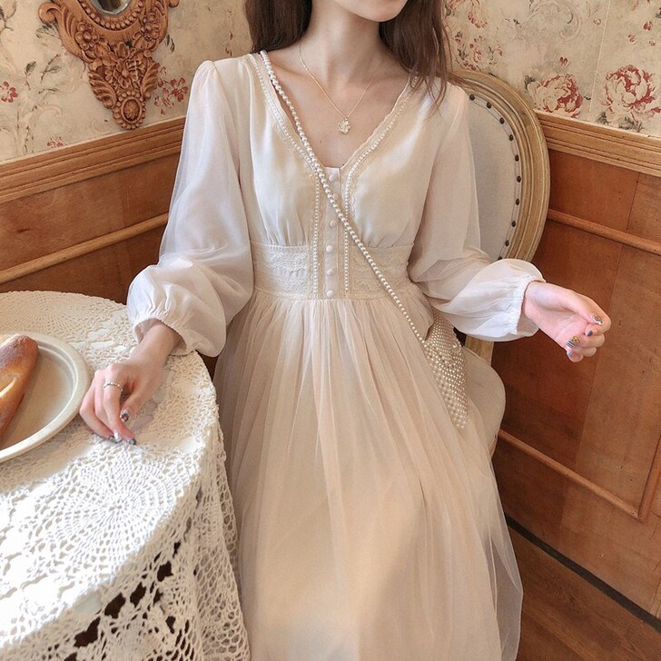 春装2021年新款法式设计感森系公主裙超仙...